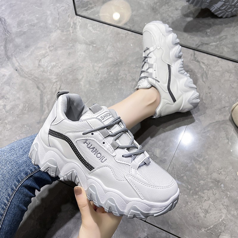 Rimocy Thick Bottom Women Sneakers Fashion 2021 Autumn Chunky Platform Casual Shoes Woman Comfortable Non-slip Vulcanize Shoes