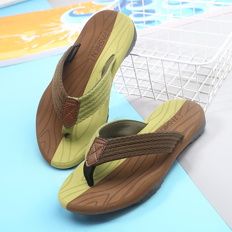 men summer flip flops beach sandals anti-slip casual flat shoes patchwork slippers home slippers for men