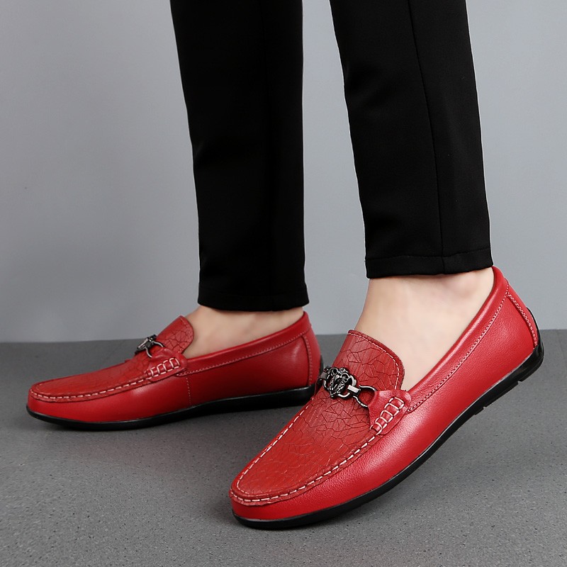 Spring 2022 peas shoes men's leather casual leather shoes driving soft-soled men's shoes red pedal lazy