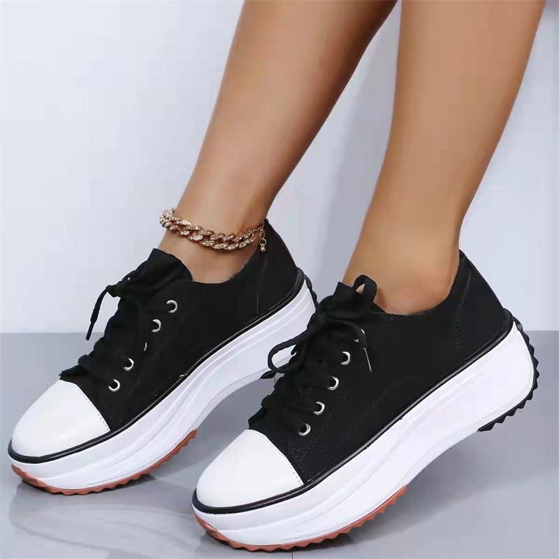 Rimocy Leopard Canvas Platform Sneakers Women Plus Size 43 Thick Sole Sports Shoes Woman 2022 Spring Autumn Lace Up Casual Shoes