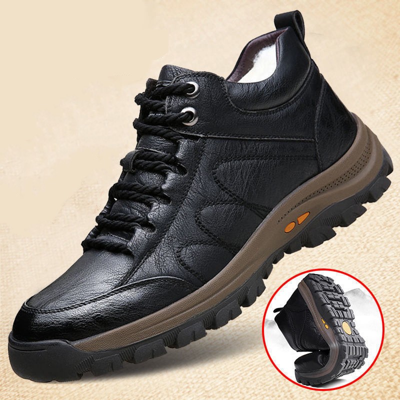 Men's shoes 2021 autumn and winter warm casual fashion lace up basic leather shoes bota male zapatos de segurchampre hombre