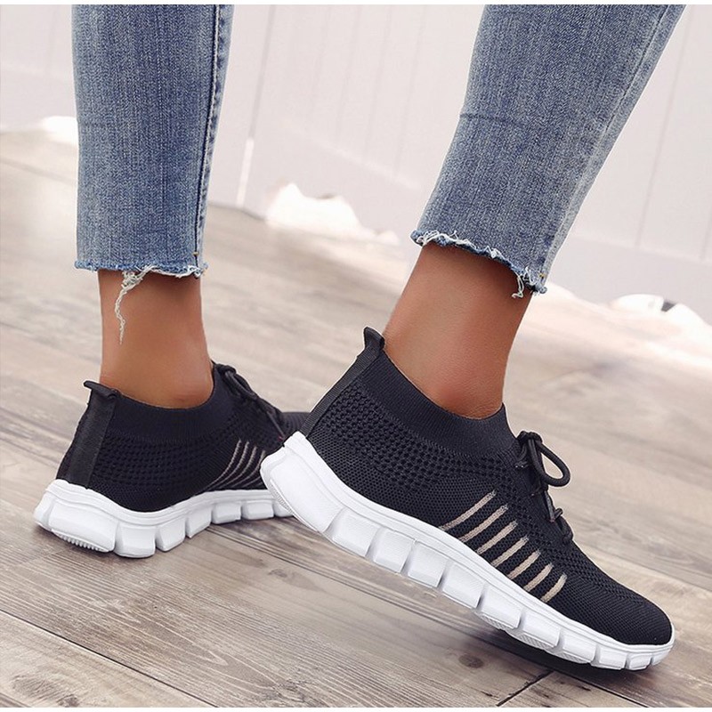 Women's Socks Sneakers Flying Fabric Flat Casual Light Breathable Mesh Student Running Shoes