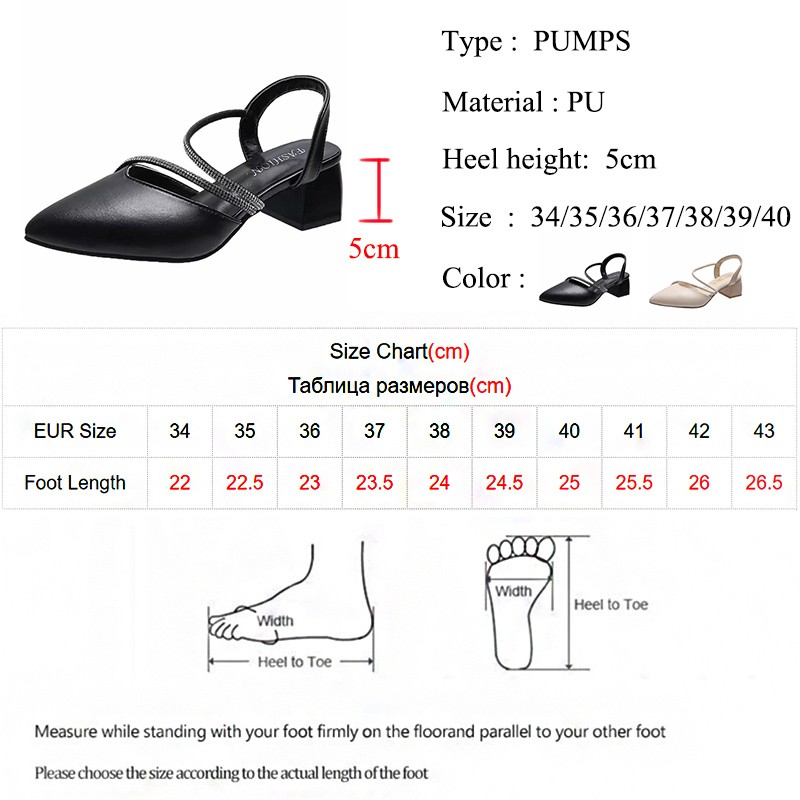 Lucifer Elegant Chunky Heel Women Open Toe Slippers Summer Faux Leather Crystal Strap Women Shoes Pointed Toe Slippers