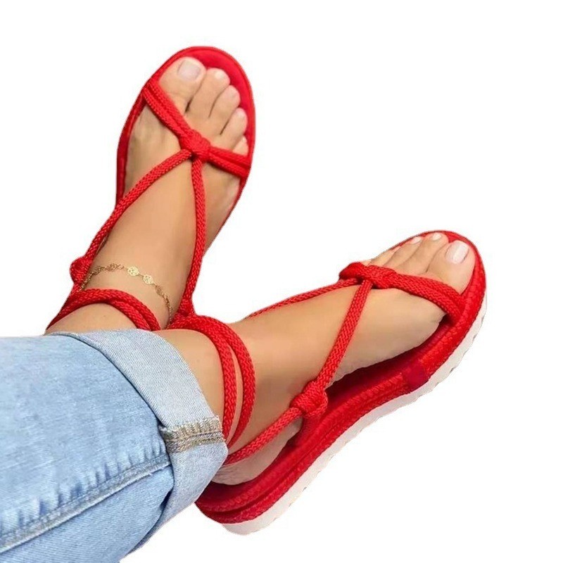 2022 Women Gladiator Flat Ankle Wrap Sandals Ladies Wedge Female Fashion Lace-up Shoes Women's Shoes Sandals Plus Size 43