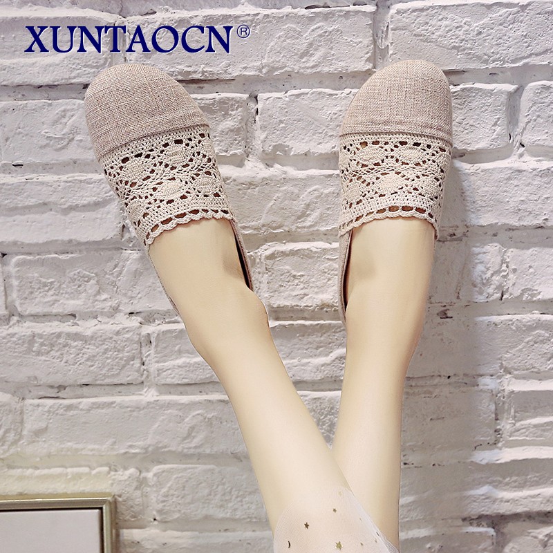 New Spring Autumn Summer Ladies Casual Sweet Fashion Hollow Out Weave Women Shoes Comfortable Round Toe Slippers Shoes 2 Colors