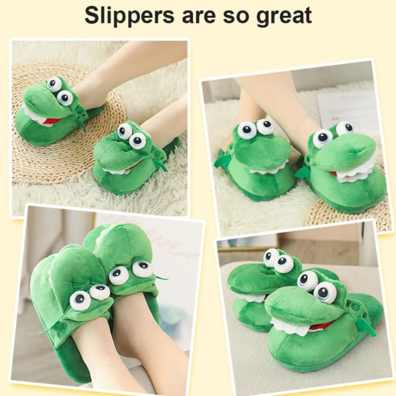 New Women Slippers Cartoon Frog Plush Warm Shoes Furry Flip Flops Women Winter House Shoes Girl Soft Home Home Shoes