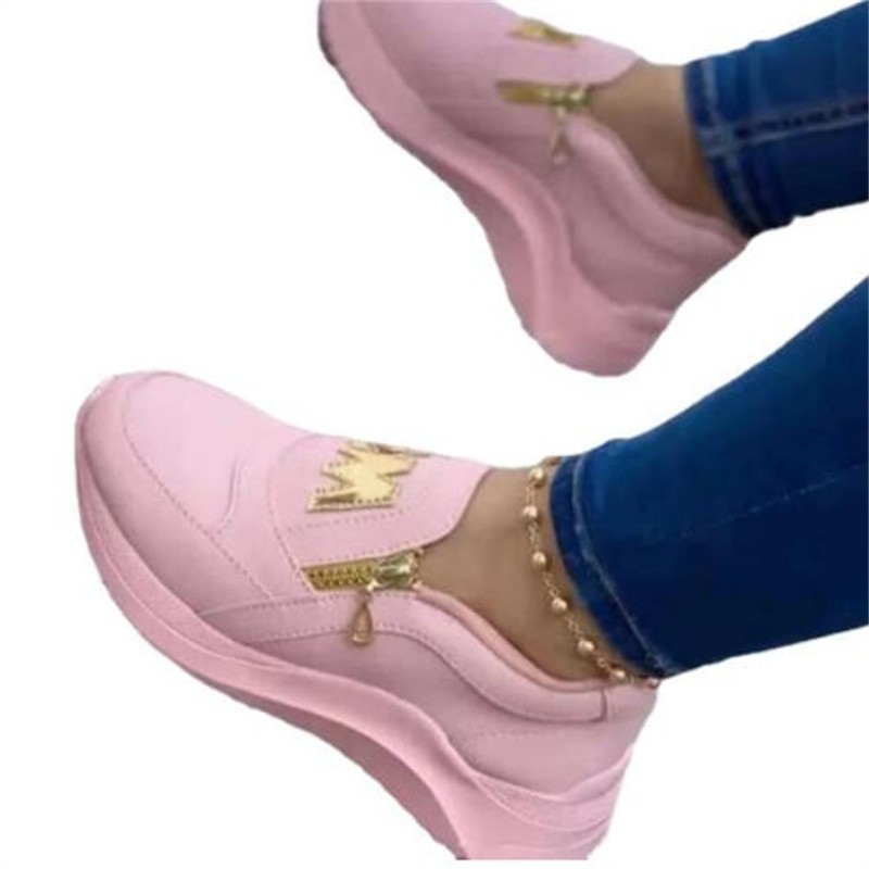 2022 Women Flat Platform Shoes Elegant Women PU Shoes Genuine Woman Spring Casual Zipper Flat Shoes Women Non-slip Shoes