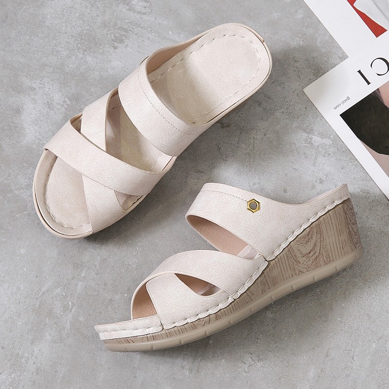 Rimocy Fashion Cross Straps Women Wedges Sandals Summer 2022 PU Platform Slippers Woman Open Toe High Heel Sandals Slides Women