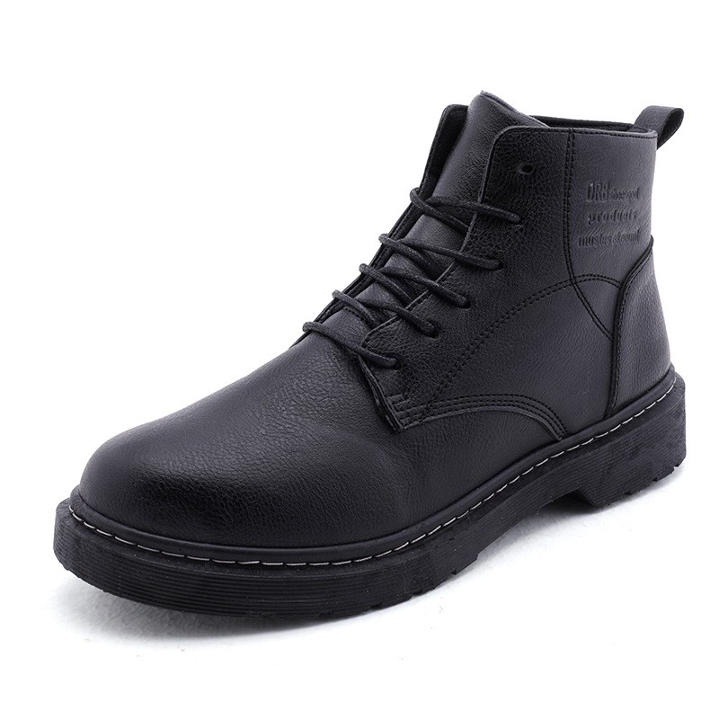 Black Leather Men Boots Lace Up Platform Ankle Boots Street Style High Tops Casual Shoes Fashion Combat Boots For Men