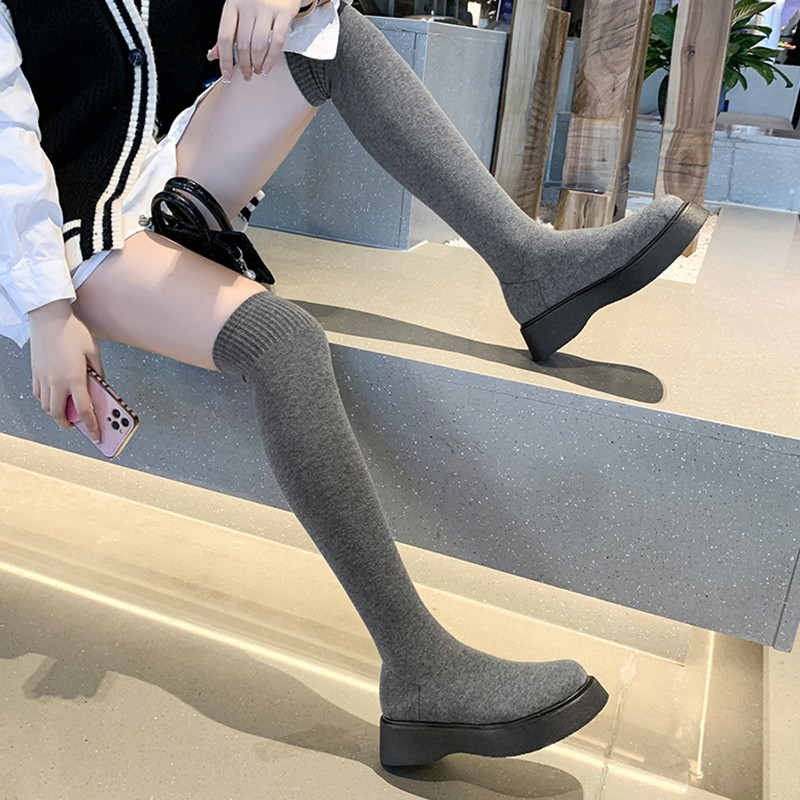 Rimocy 2022 Winter Autumn Women Platform Over The Knee Boots Stretch Knit Stockings Long Boots Woman Slip On Thick Bottom Boots