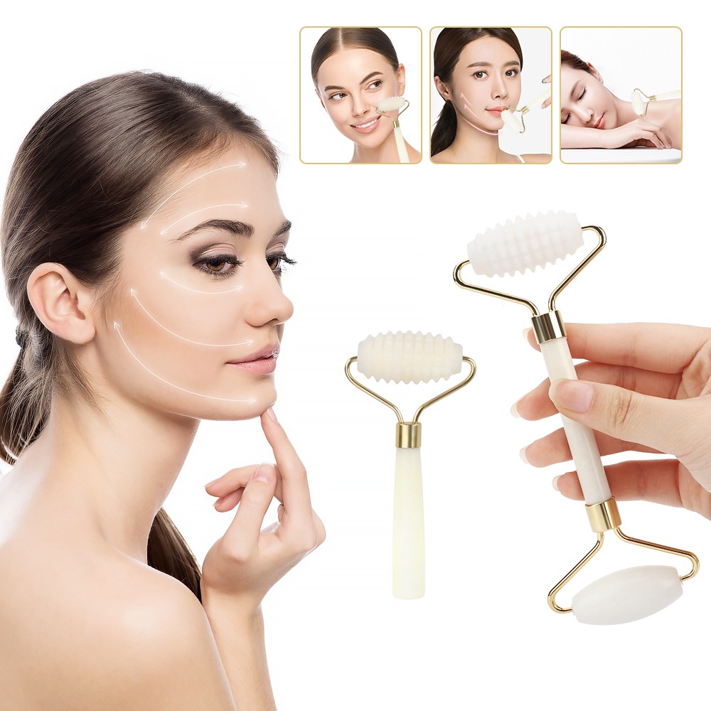 White Jade Roller Gua Sha Set White Jade Massager Anti Aging Eye Puffiness Wrinkle Skin Care Facial Massage Eyes Slimming