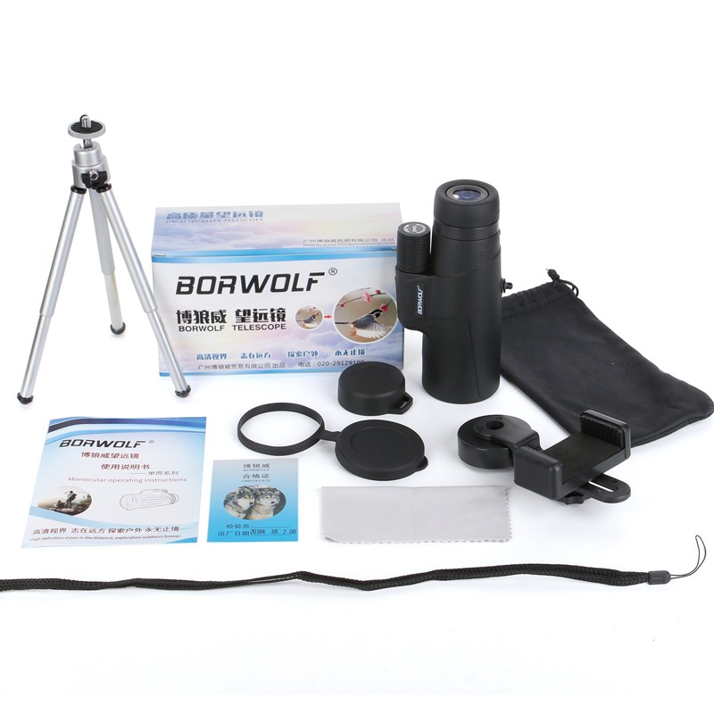 Borwolf 10X42 Monocular BAK4 Prism FMC Optical Lens High Power Hunting Bird Telescope Waterproof Night Vision