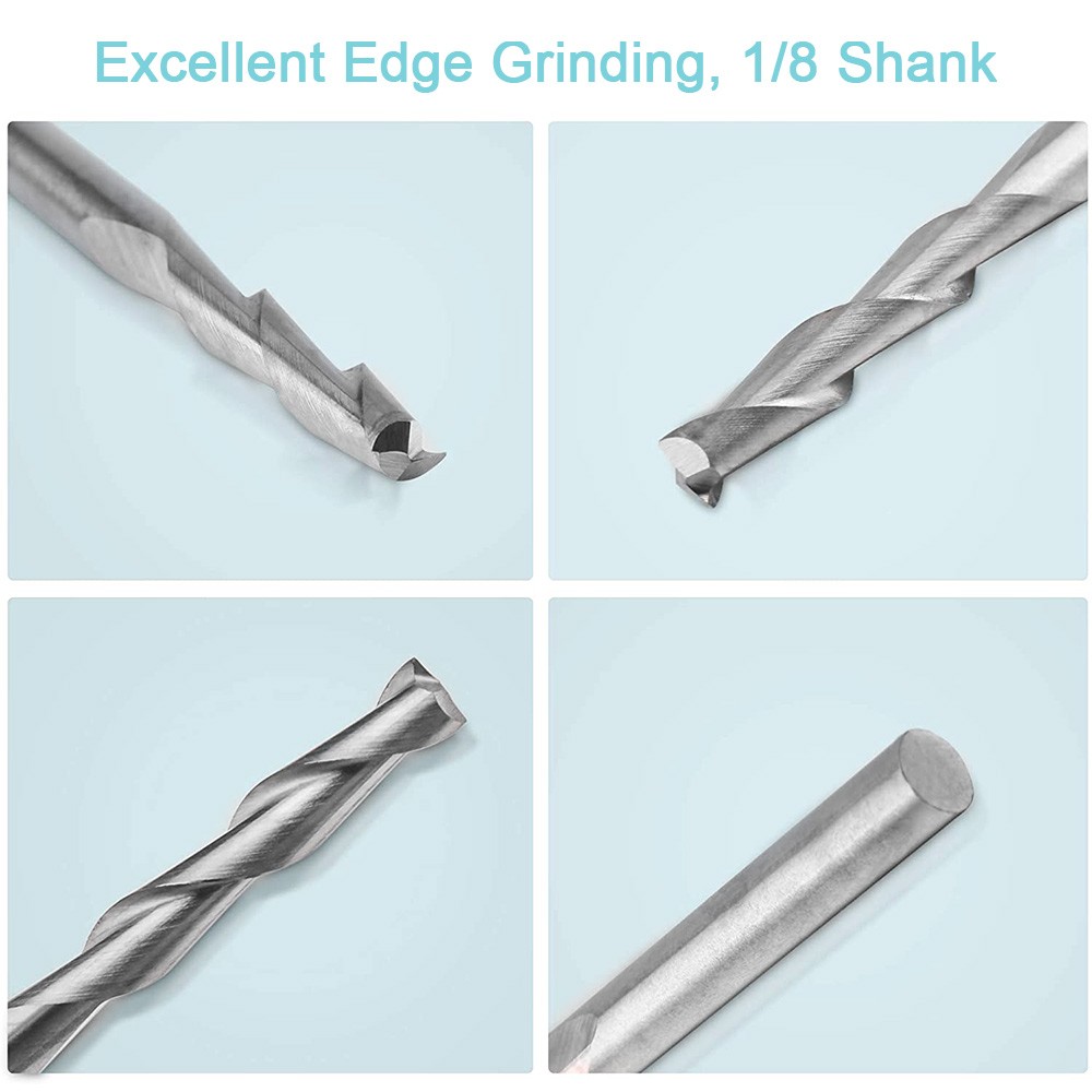 10pcs Router Bits 1/8In Cutting Diameter Flat Nose End Mill Tungsten Steel Endmill 2 Flutes 3.175mm Spiral Upcut Milling Cutter