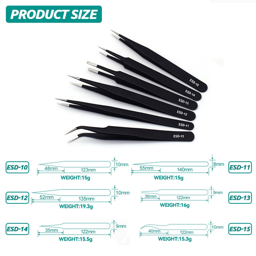 ESD anti-static stainless steel tweezers precision maintenance repair industrial curved tool home work model making hand tool