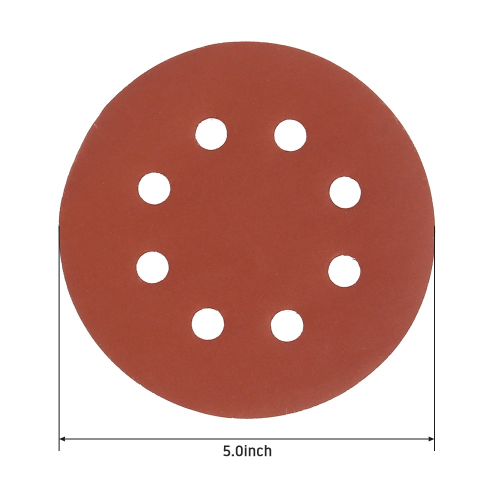 Round Sanding Discs Set, 5", 60 Pieces, 8 Holes, Sandpaper, Hook Ring, Sandpaper