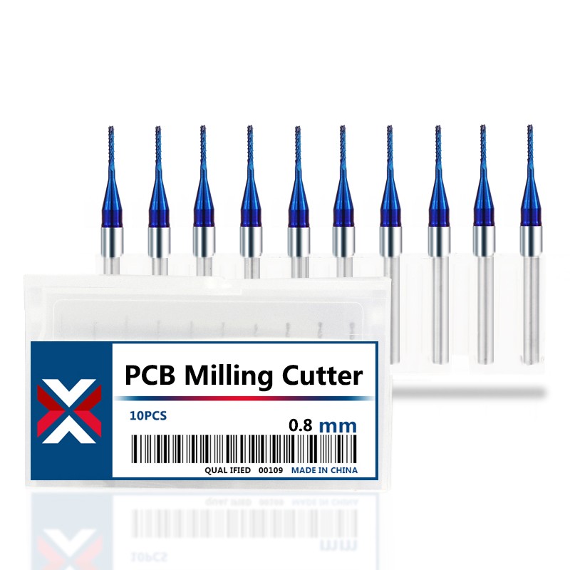 XCAN Corn Milling Machine Cutter 10pcs 0.5/0.8/1.0mm Blue Coated Carbide PCB Router Bits for Wood/Metal Milling Engraving End Mill