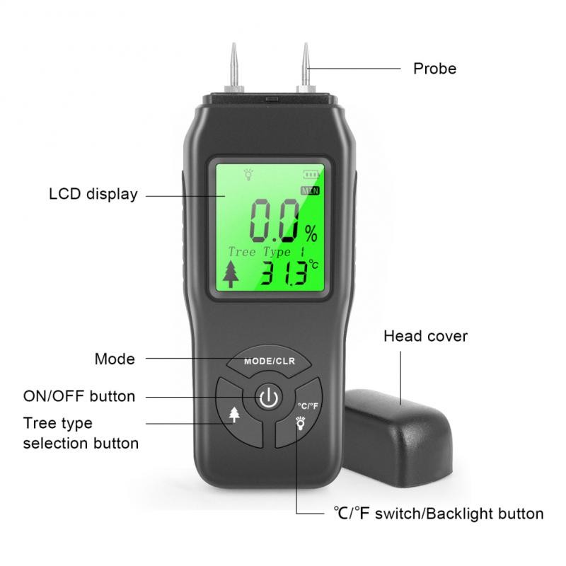 Professional Two Pins Digital Wood Moisture Meter 2-70% Leaf Timber Moisture Portable Tool LCD Display Timber Moisture Detector