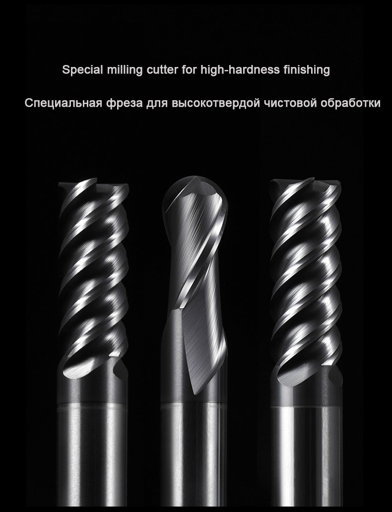 HRC 70 CNC Carbide End Mills Tungsten Ball Nose Milling Cutter Tools 2 4 Flute Degree R0.5 Router Bit 4 6 8 10mmShank Metal Router