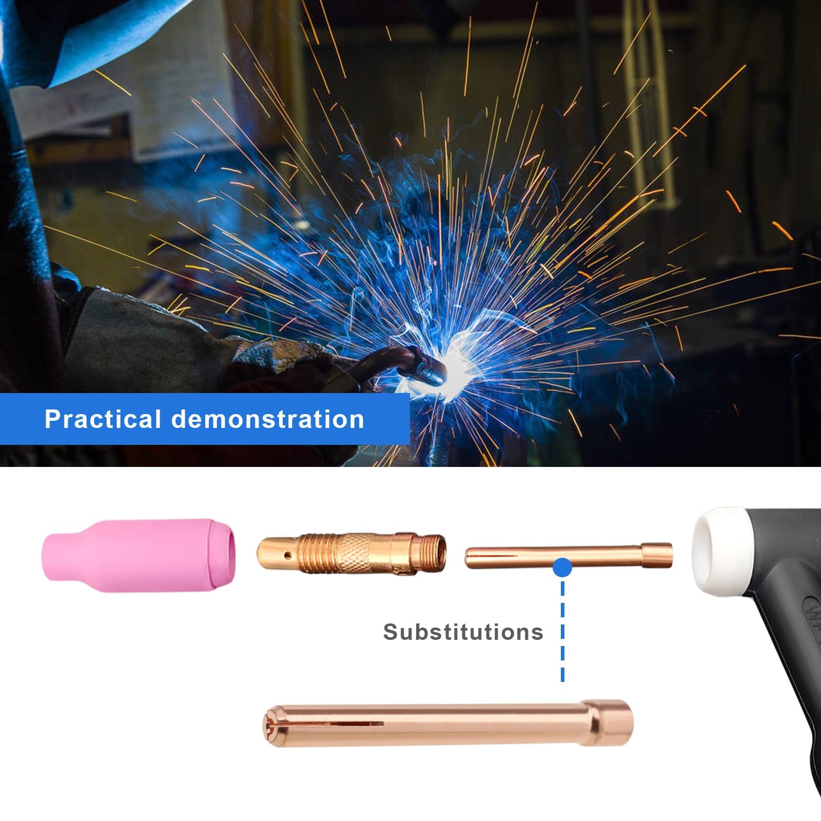 Tungsten Electrode Collet Tig Torch Consumables 1.0/1.6/2.0/2.4/3.0/3.2mm Collet for WP17 WP18 WP26 Tig Torch