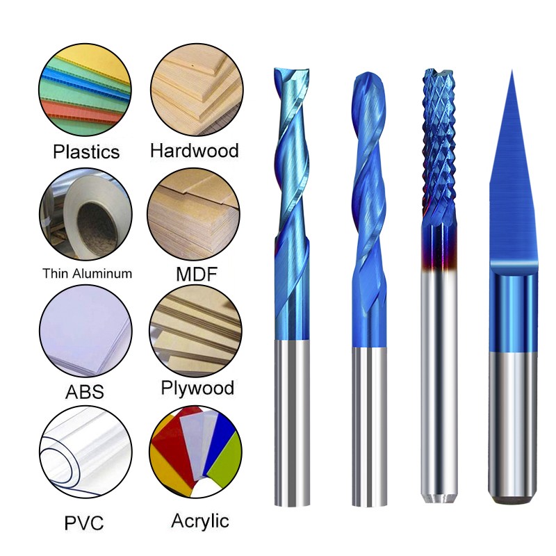 10/40 قطعة 3.175 مللي متر نانو الأزرق المغلفة CNC راوتر بت نهاية مطحنة القاطع البسيطة PCB كربيد بت التوجيه كيت لطحن أدوات
