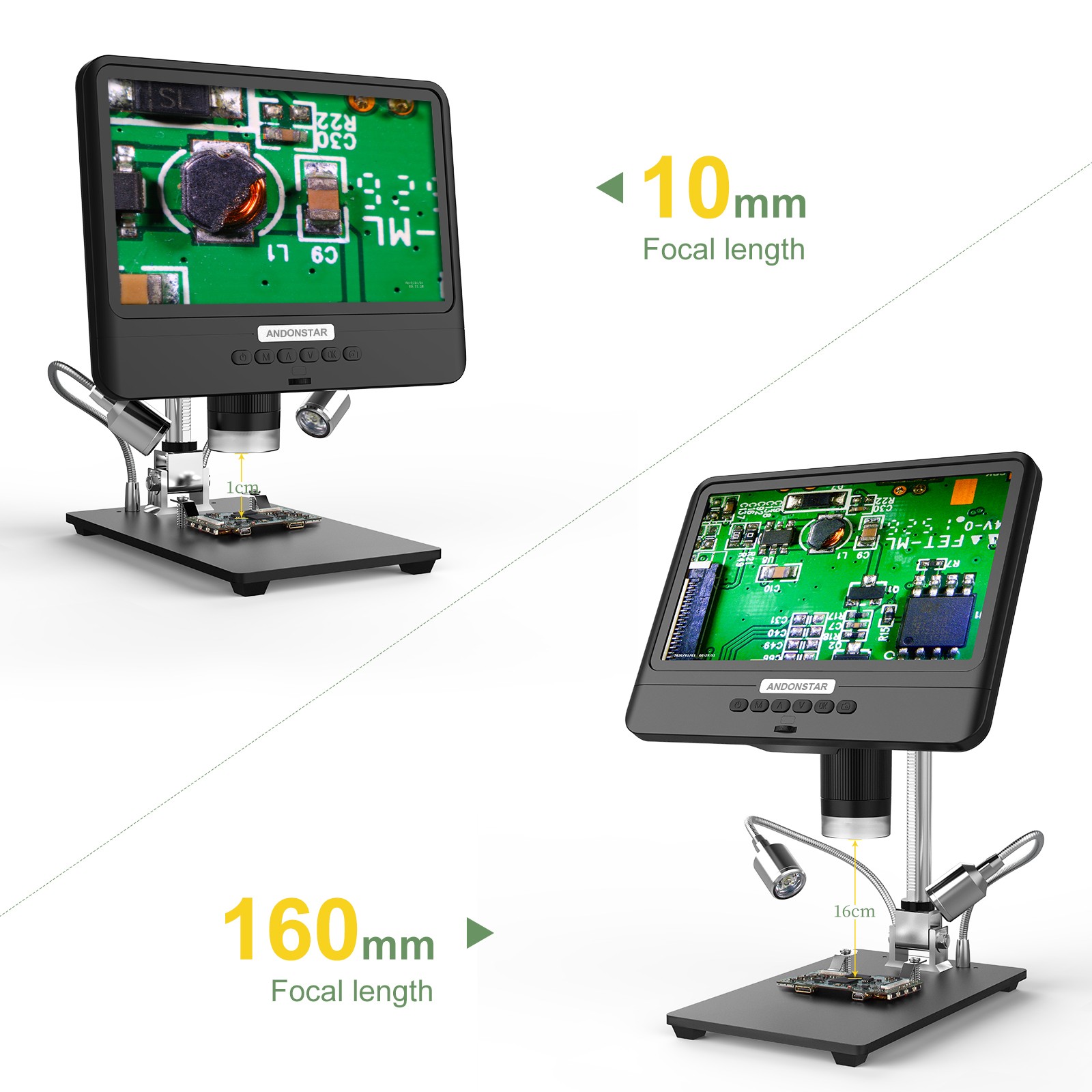 Andonstar AD208S Digital Microscope, 8.5 inch LCD Display, 5X-1200X, 1280*800, 1080P Adjustable Range, Soldering Tool with 2 Fill Lights