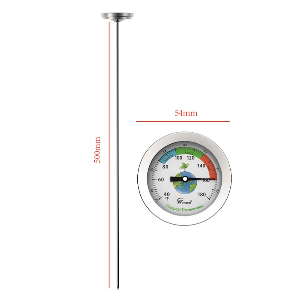 50cm Compost Soil Tester Meter Measurement Probe Stainless Steel Thermometer Temperature Monitor for Garden Lawn Plant Pot