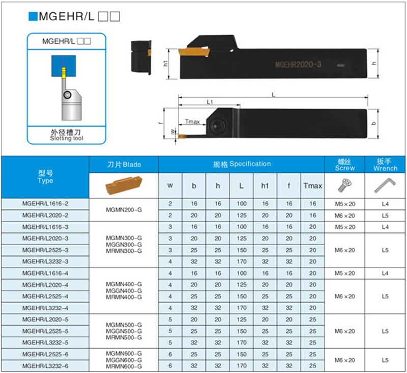 Slitting Tool Holder MGEHR1010 MGEHR1212 MGEHR1616 MGEHR2020 MGEHR2525 Carbide Grooving Insert MGMN150 MGMN200 MGMN300 MGMN400