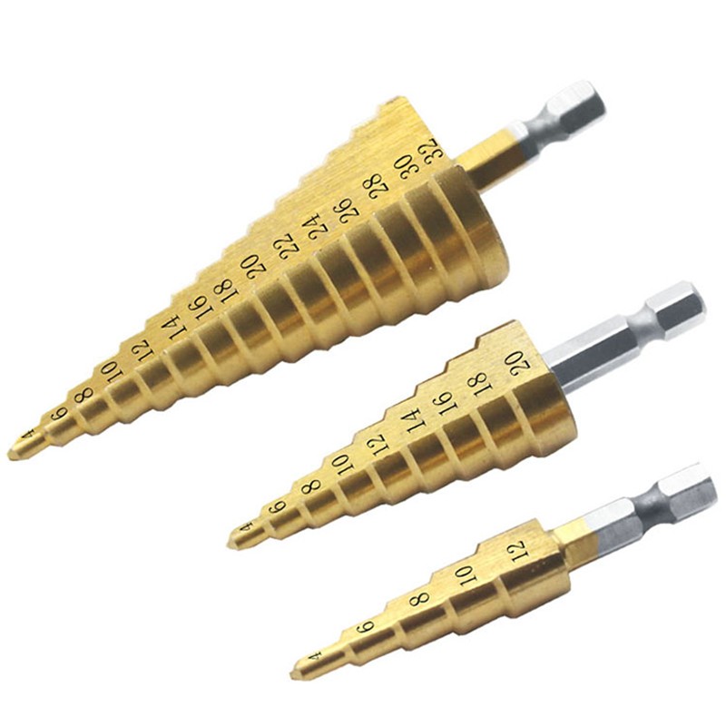 3pcs HSS Titanium Drill Bit 4-12 4-20 4-32 Drill Metal Power Tools High Speed ​​Steel Wood Hole Cutter Cone Drill