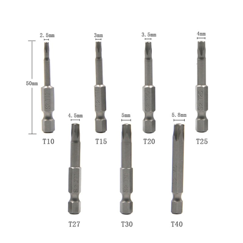 7 حزمة توركس رئيس مفك بت مجموعة 1/4 بوصة عرقوب T10-T40 S2 الصلب الأمن العبث برهان ستار 5 نقطة مفك G8TB