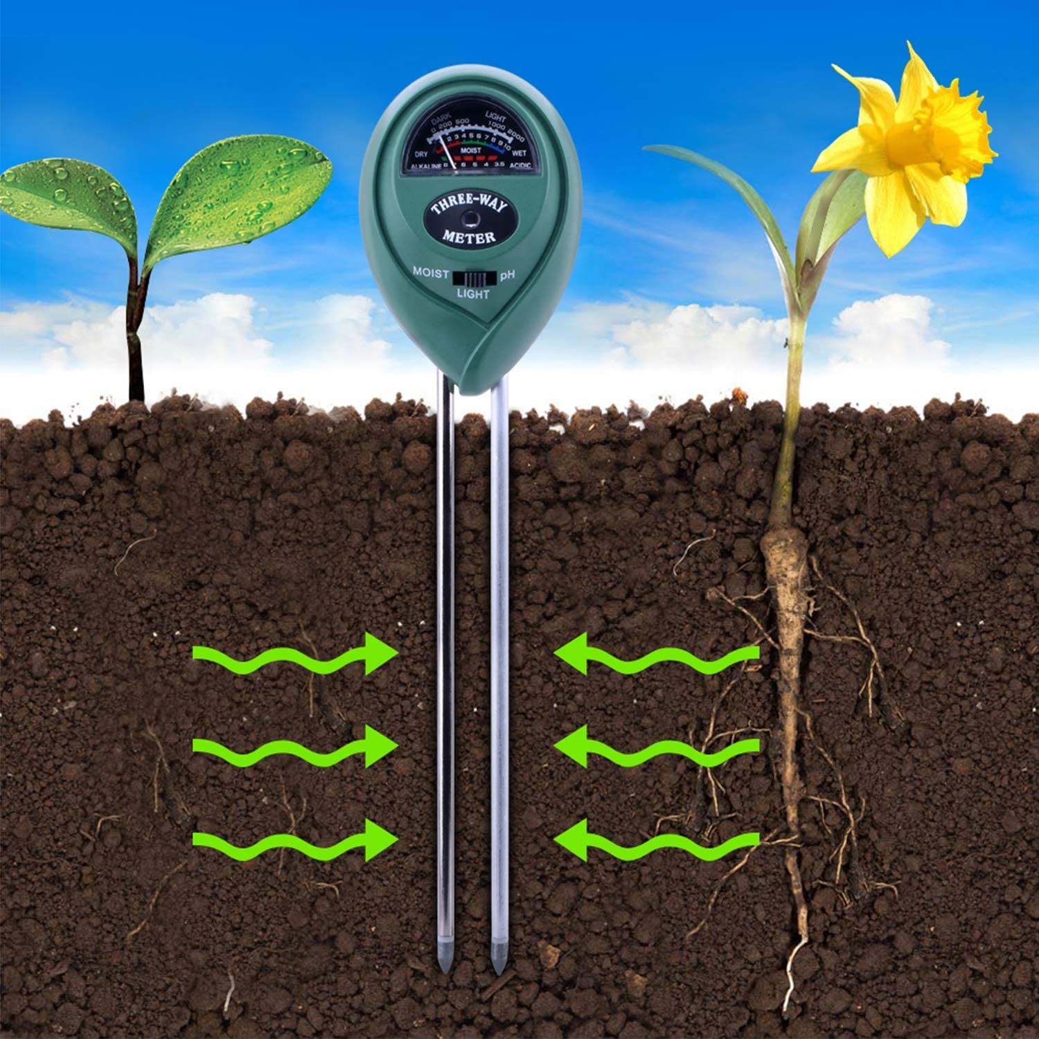 2 Packs 3 in 1 Soil Moisture Light PH Acidity Tester Plant Tester Indoor Outdoor Soil Moisture Sensor Meter Plant Humidity