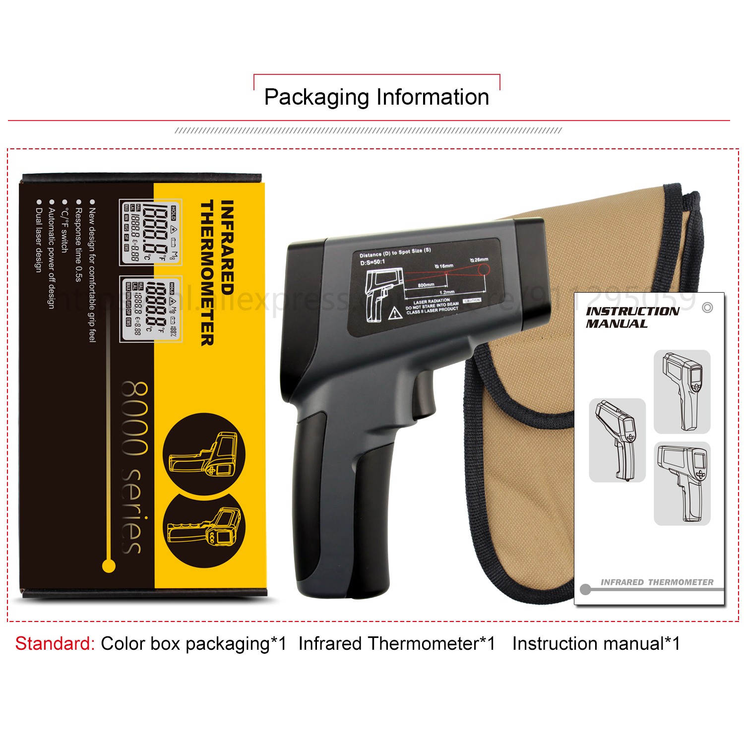 Kaemeasu Infrared Thermometer Professional 50:1 Dual Laser Multifunctional Industry Digital High Temperature Measuring Gun