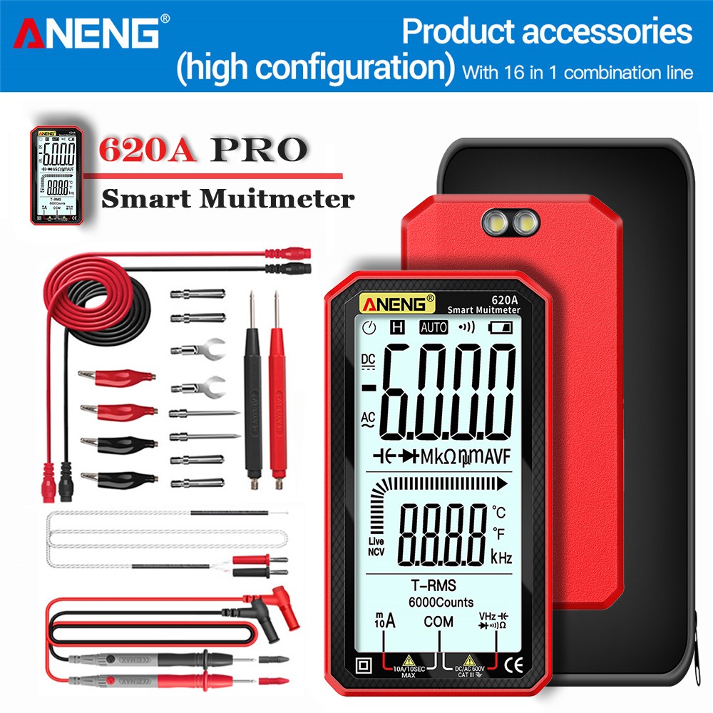 Anning 620A Digital Smart Multimeter Transistor Tester 6000 Counts True RMS Auto Electrical Capacitance Meter Resistance Temperature