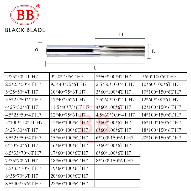 BB 1mm to 20mm Carbide Lathe Machine Coated Straight Flute H7 Tolerance Chucking Hardened Steel Metal Cutter 6 Flutes CNC Tool