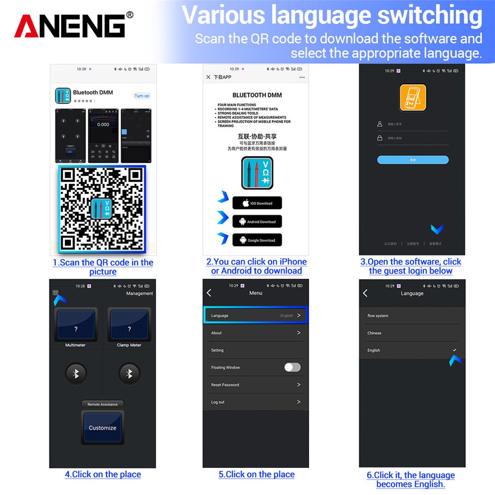 ANENG AN9002 Bluetooth Digital Multimeter 6000 Counts Professional Multimeter RMS AC/DC Voltage Tester Current Auto Range