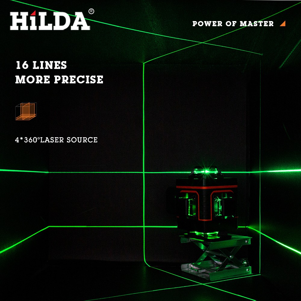 HILDA 12/16 lines 3/4D self-leveling laser level 360 horizontal and vertical cross super powerful green laser level