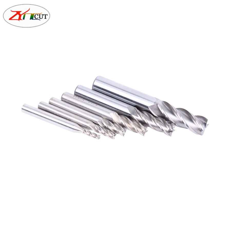 6pcs/set 1/16 3/32 1/8 5/32 3/16 1/4 inch High Speed ​​Steel 4 Flute English End Mill Cutter HSS Straight Shank Milling Cutter