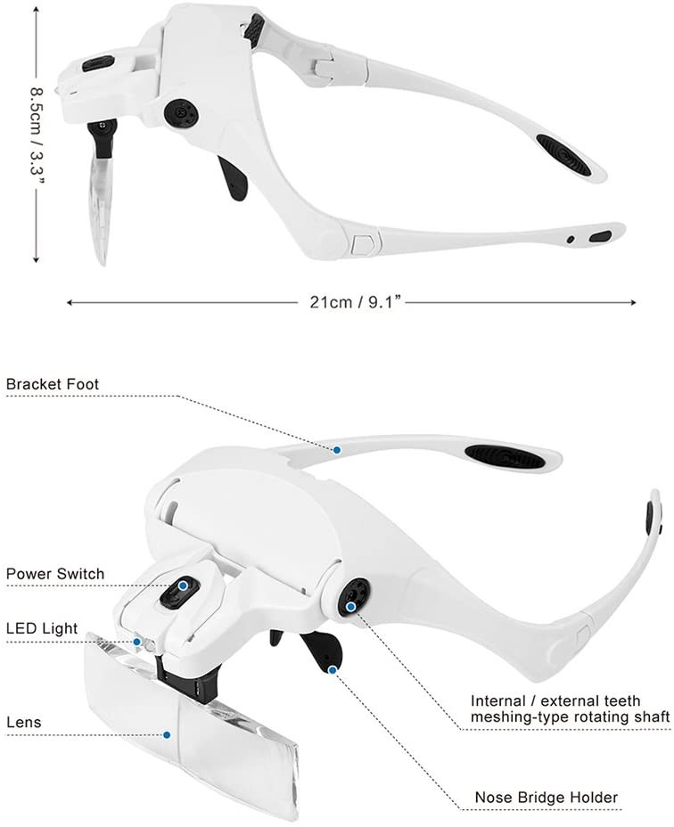 LED Magnifying Glass with Light , LED Magnifying Glass with 5 Adjustable Lenses 1.0x 1.5X 2.0X 2.5X 3.5X