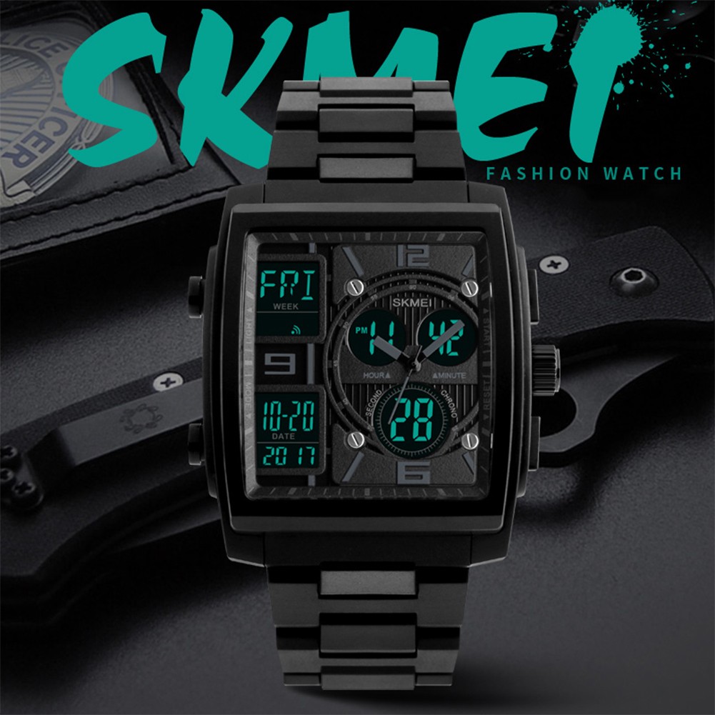 SKMEI 1274 Men's 5ATM Waterproof Students Quartz Wristwatch Digital Alarm Date Year EL Backlight Chronograph EL Lighting Chip