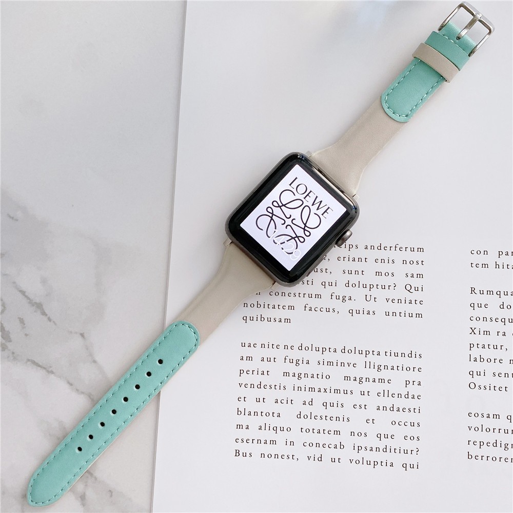 Double Color Leather Strap for Apple Watch 7 40 44 45mm Watch Bands Buckle Wristbands for iWatch 38mm 42mm 41mm Smartwatch Band