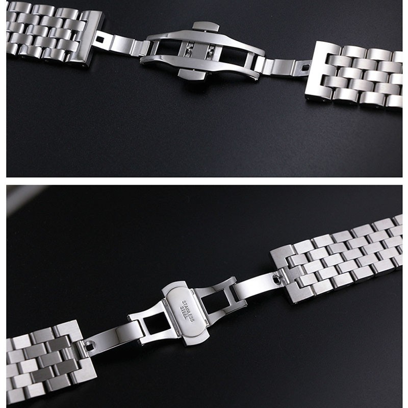 18 19 20 21 22mm 24 26mm Watch Band Flat Curved End Stainless Steel Watchband Butterfly Buckle Replacement Watch Strap Bracelet