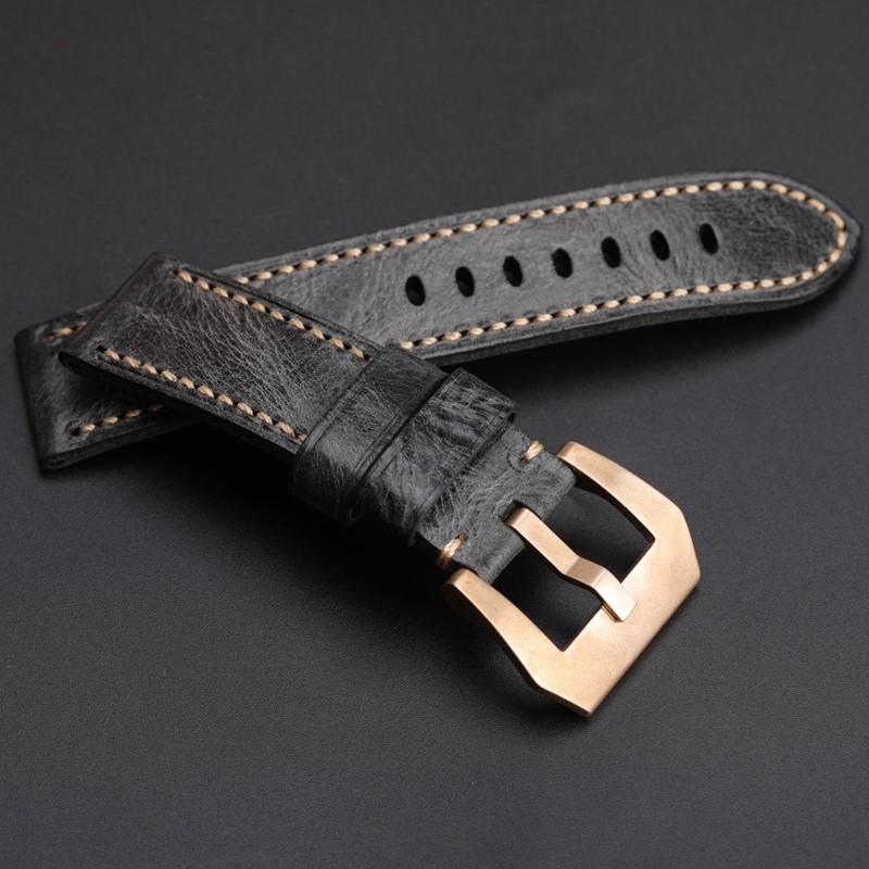 Hand Folded Smoky Gray Leather Watchband Compatible with BAM Bronze Watch Strap 20 22 24 26mm Soft Vintage Bracelet