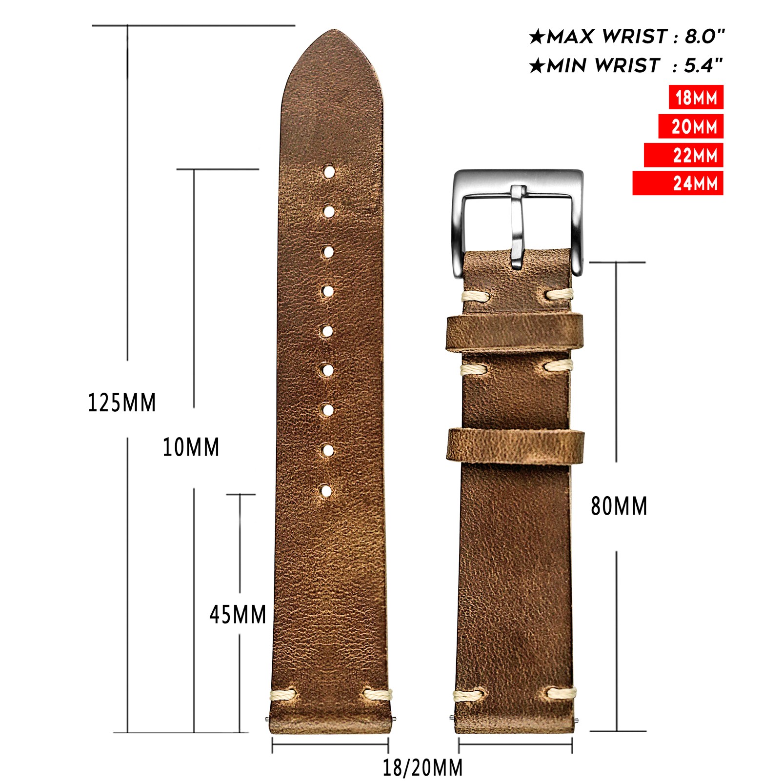 Horween US Chromexcel Genuine Leather Watch Strap Soft Wrap Handmade Leather Straps 18mm 20mm 22mm