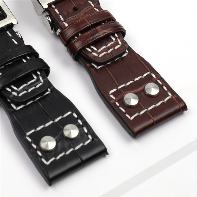 21mm 22mm Genuine Cowhide Leather Watchband with Stud for IWC Pilot PORTOFINO Portuguese Watch Strap Folding Buckle Accessories