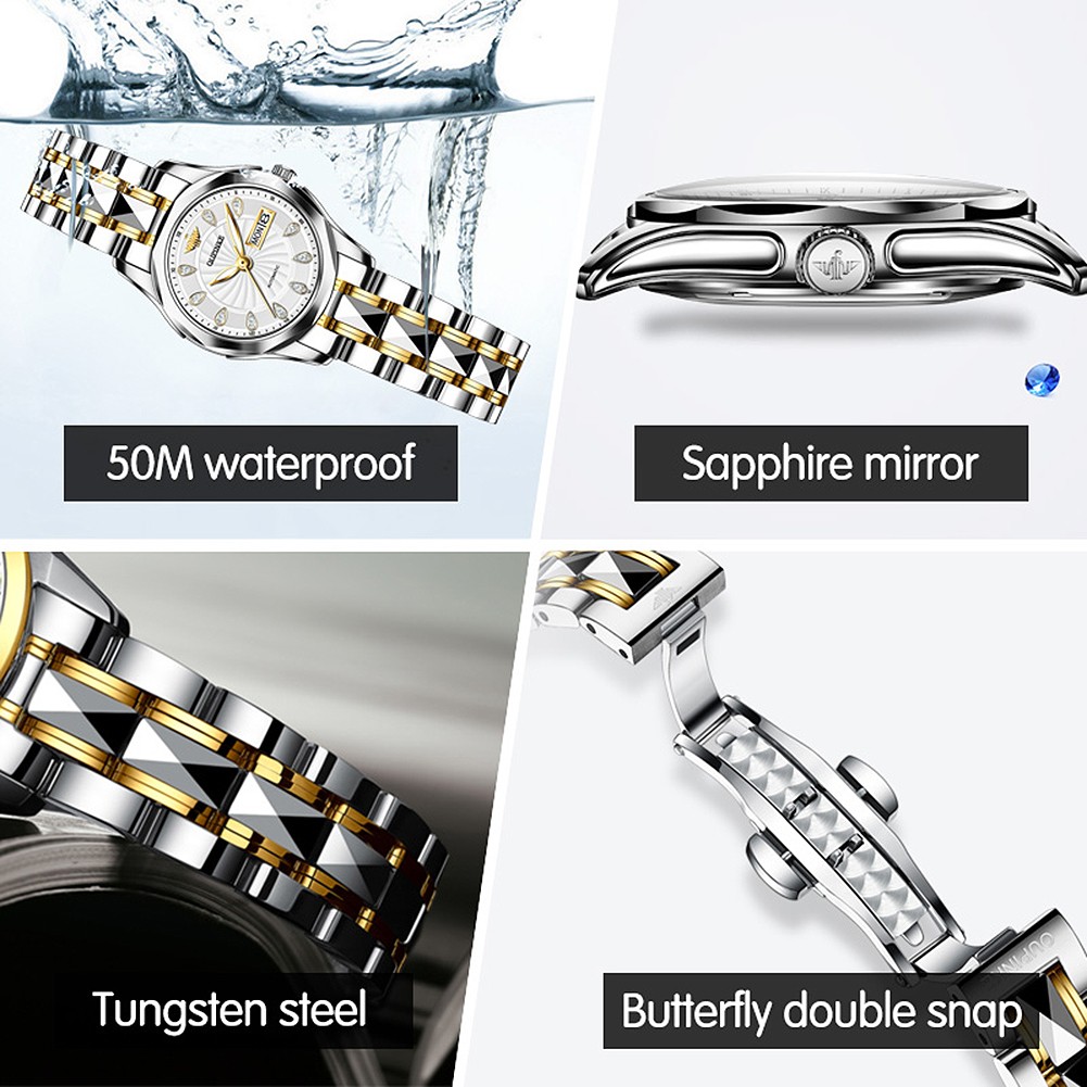 Original Brand OUPINKE Wristwatches Women Automatic Self-Wind Mechanical Watch Tungsten Steel Business Waterproof Montre Femme