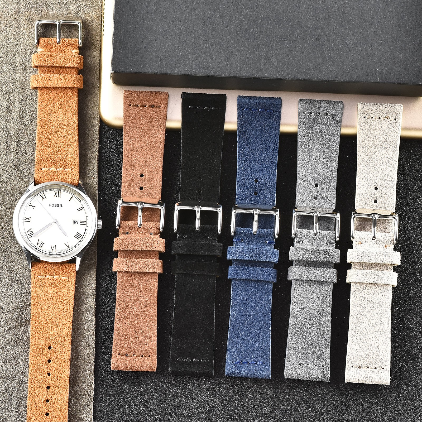 BEAFIRY Watch Band 18mm 20mm 22mm Suede Leather Calfskin Strap Watchband For Huawei Fossil Men Women Brown Black Gray White Blue