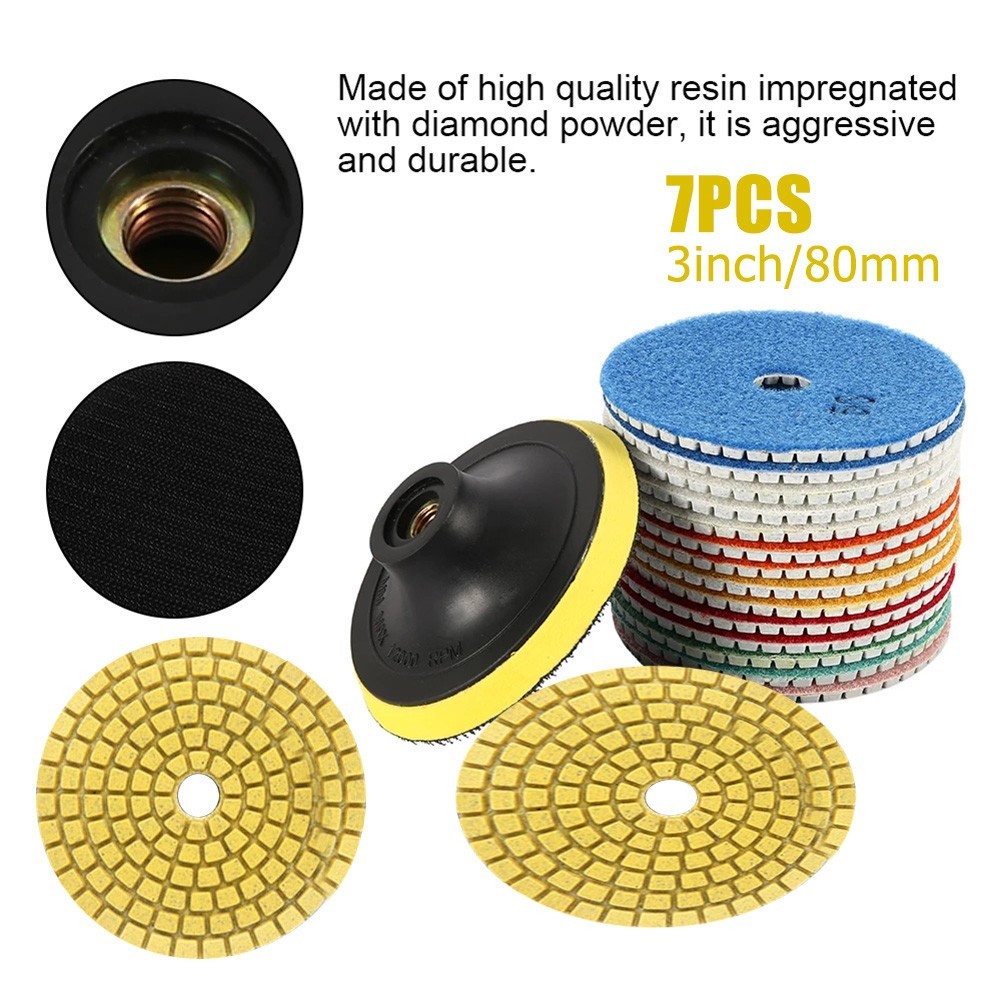 7pcs 80mm dry buffing pad 3 inch sharp type diamond polishing pads for granite marble sanding disc stone