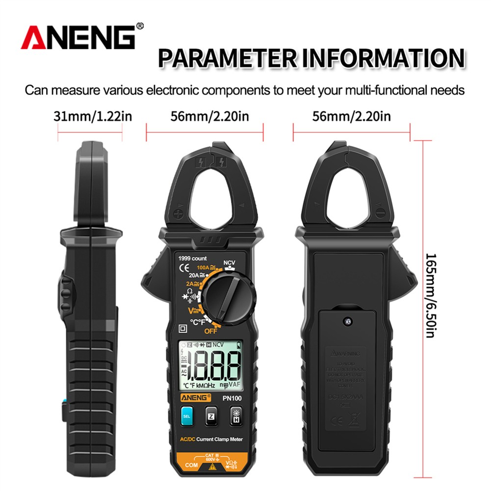 ANENG PN100 Clamp Meter 1mA Precision Small Digital AC/DC Decoder Multicurrent Resistance Frequency Tester Meter