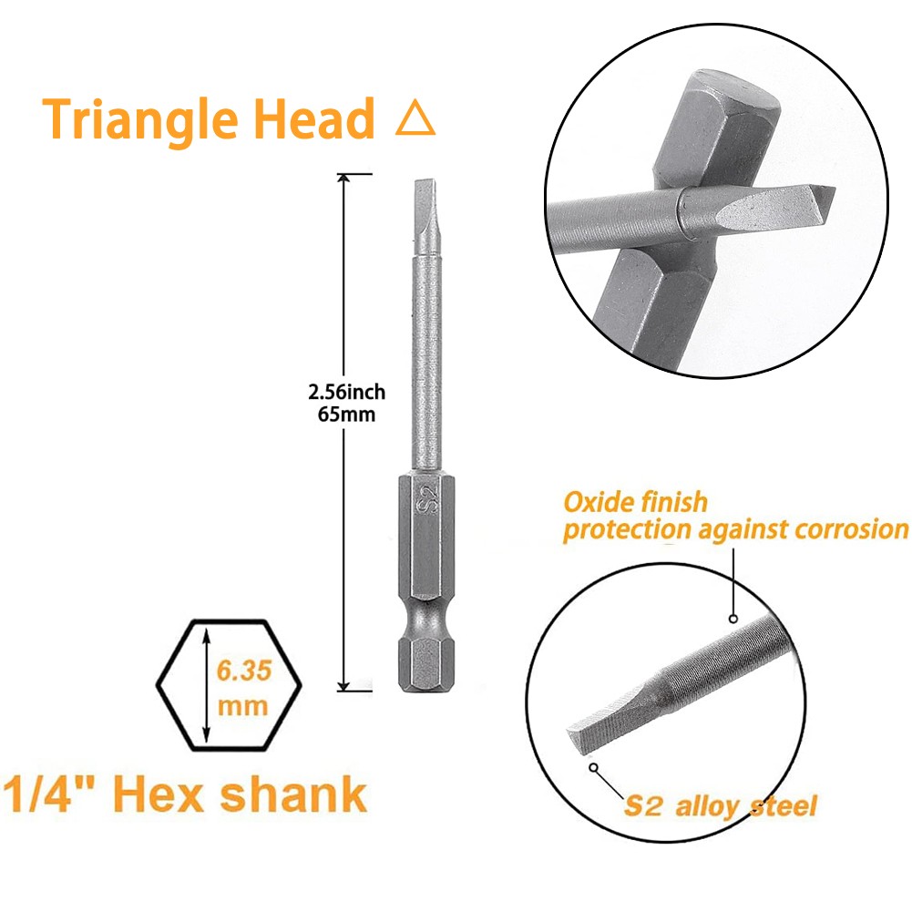 6pcs 65mm triangular screw bit set alloy steel magnetic electric screw driver triangle bit screw head 1.8 2.0 2.3 2.5 2.7 3.0mm