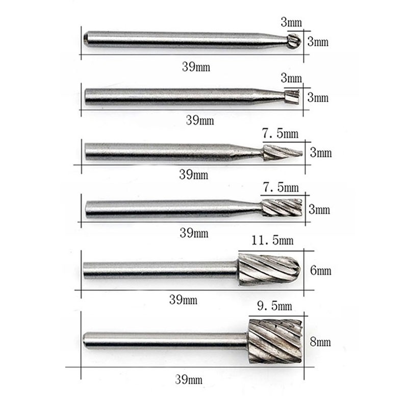 10pcs/set HSS Router Router Drill Bits Set for Dry Mill Rotary Burrs Tools Wood Stone Metal Root Carving Milling Cutter