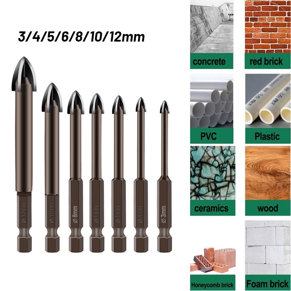 Cross Hex Tile Bits Ceramic Cup Concrete Hole Opener Alloy Triangle Drill Size 3mm 4mm 5mm 6mm 7mm 8mm 10mm 12mm